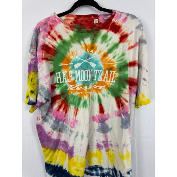 Retro Tie-Dye Half Moon Trail Resort T-Shirt XL | Colorful Boho Style, Grunge - Picture 5 of 6
